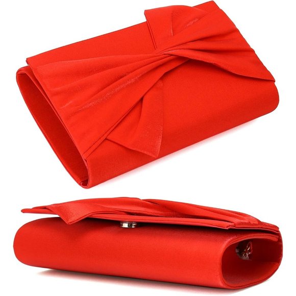 Women Satin Shimmering Bow Flap Formal Party Evening Clutch - Picture 5 of 7